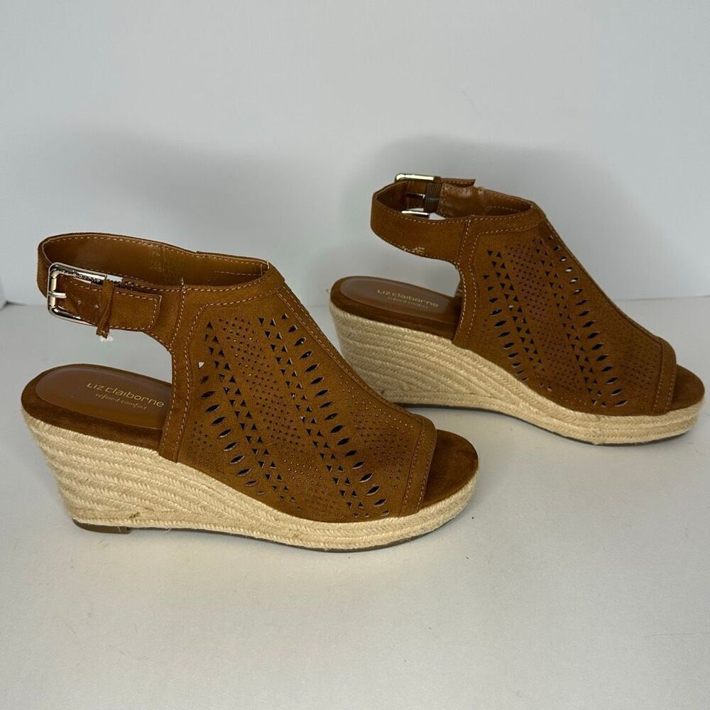 Liz Claiborne Wedge Sandals Open Toe Heels Brown | Women Size 7W